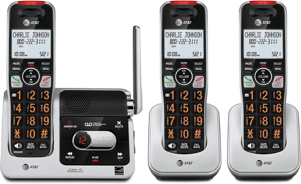 3-Handset Cordless Phone Set with Digital Answering & Intercom Functions