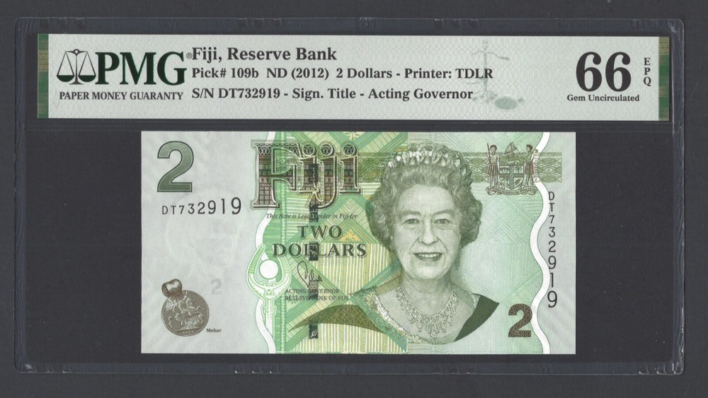 Fiji 2 Dollars ND(2012) P109b Uncirculated Grade 66