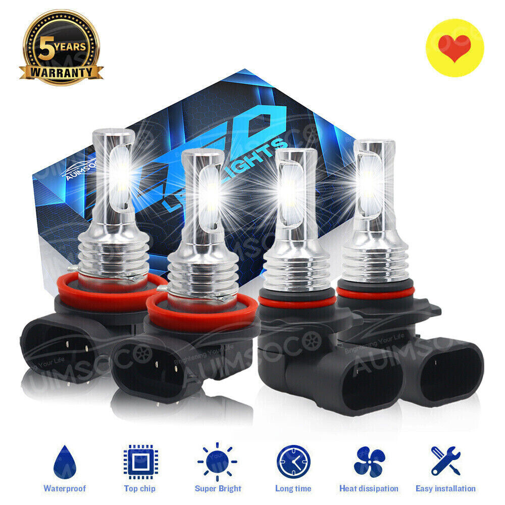 LED Headlight Bulbs Combo Kit 9005 + H11 High Low Beam 6500K White Super Bright
