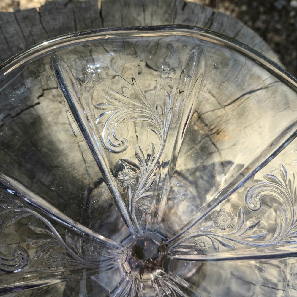 Depression Glass Cake Stand - Pink - Wild Daisy Pattern - 1930s