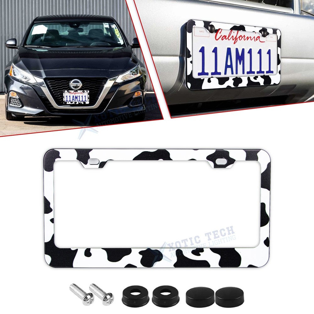 Cows Pattern Universal License Plate Frame Stainless Steels Rattle Weather Proof
