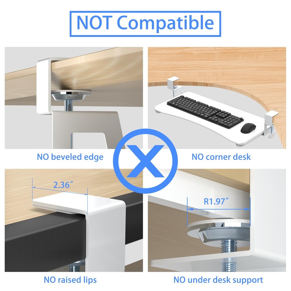 Keyboard Tray Under Desk Pull Out with C Clamp Mount, Computer Keyboard & Mou...