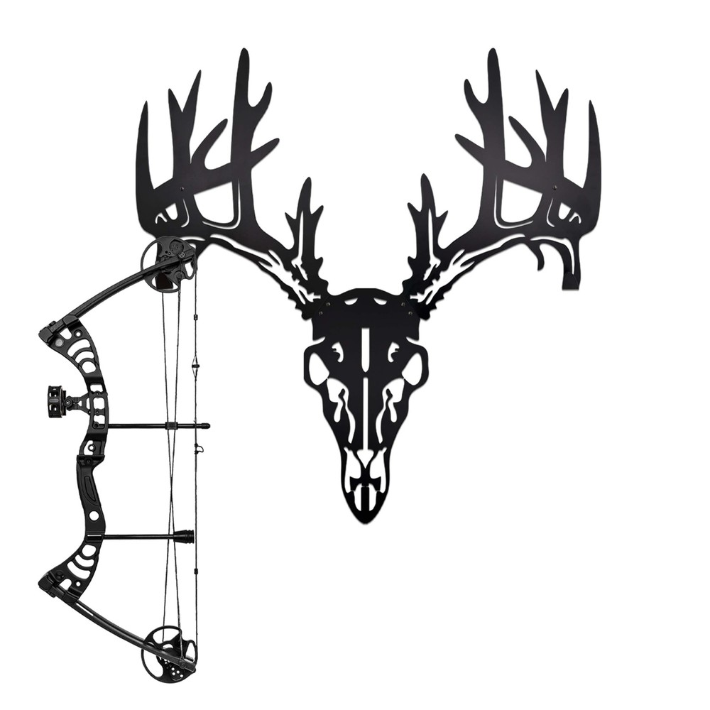Deer Skull Wall Mount & Bow Rack – Iron Archery Holder for Black