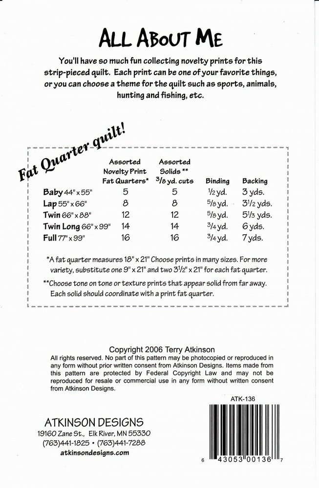 Atkinson Designs - ALL ABOUT ME - quilt pattern