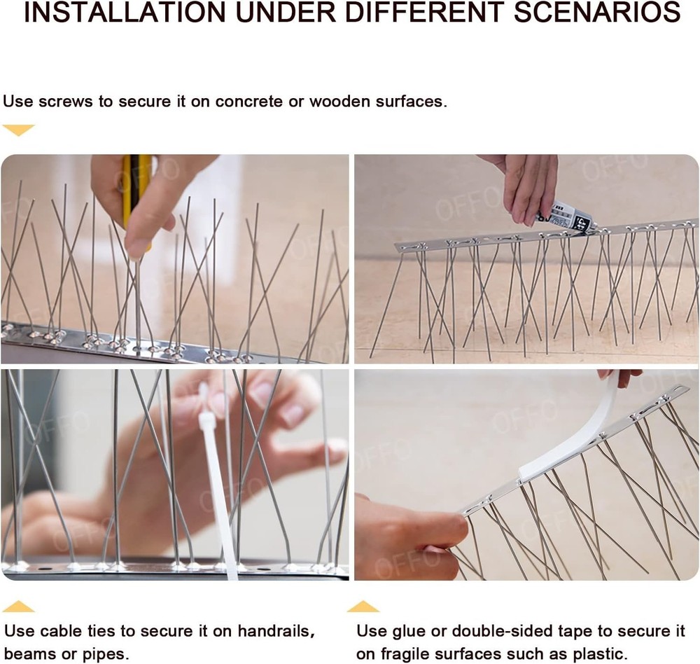 Humane Stainless Steel Bird Spikes: Durable 3.4ft Coverage for Pigeon Control