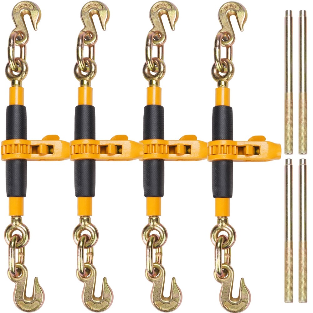 4 Pack Ratchet Binder 3/8"-1/2" Chain Load Binders 12000 lbs w/G80 Hooks