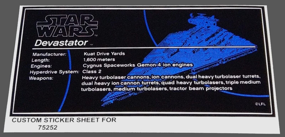 Custom Decal for 75252 Replacement Sticker for 75252