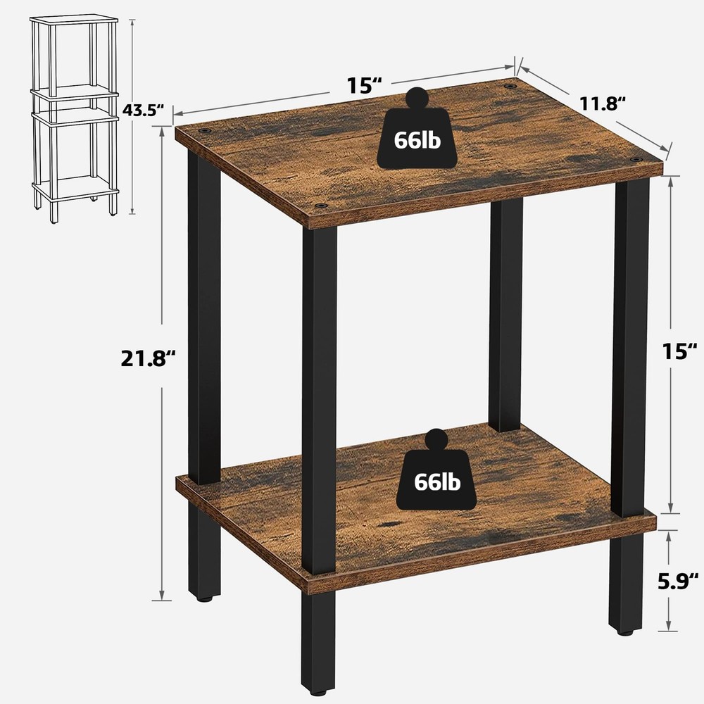 End Table, Side Table, Nightstand, 2-Tier Storage Shelf, Sofa Side Table for ...