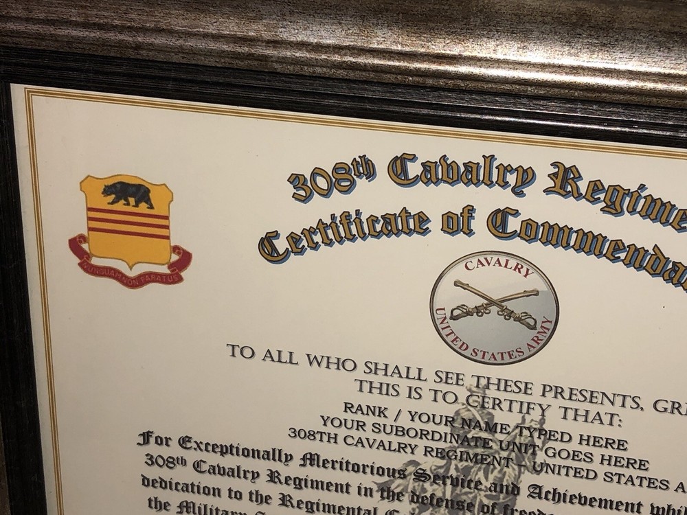 308TH U.S. CAVALRY REGIMENT / COMMEMORATIVE - CERTIFICATE OF COMMENDATION