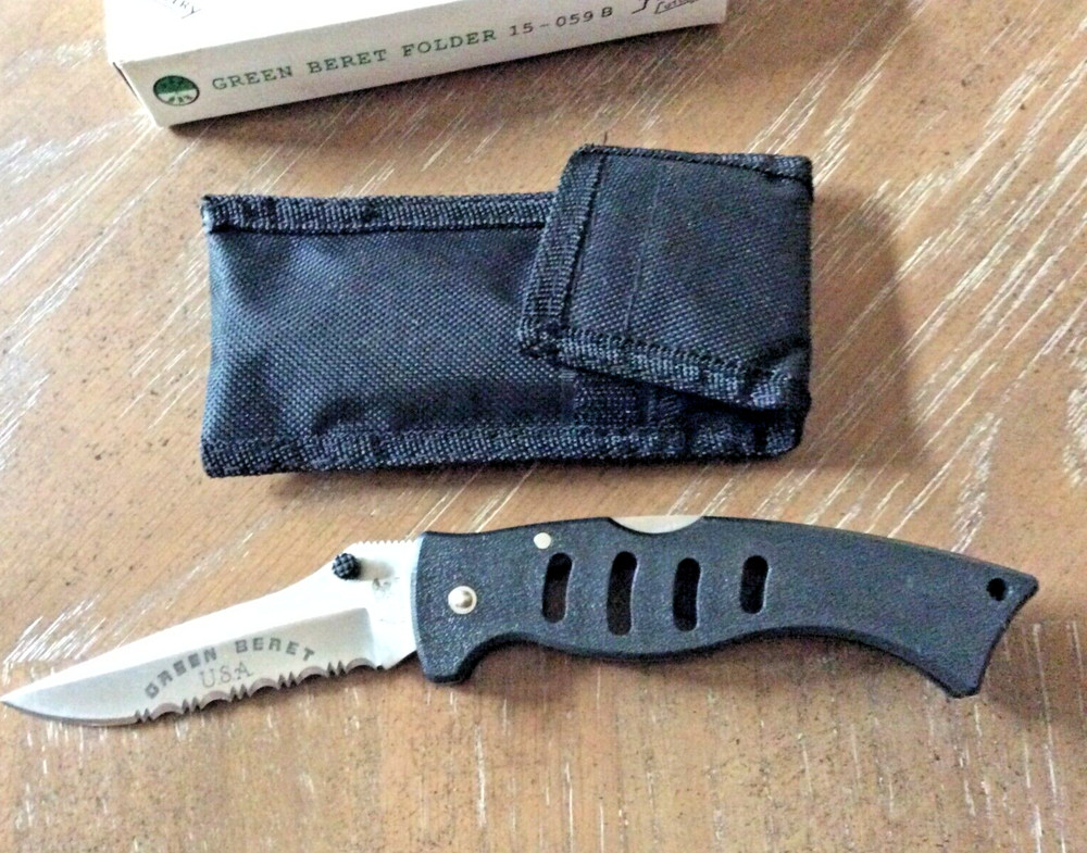 Green Beret Folder Locking Blade Knife With Black Sheath Frost Cutlery 15-059B