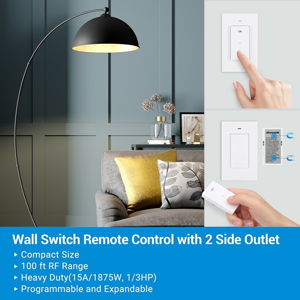 DEWENWILS Remote Control Outlet, Wireless Light Switch with 2 Side Outlets
