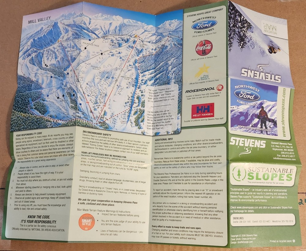 2006/07 STEVENS PASS SKI AREA TRAIL MAP. WASHINGTON. MINT