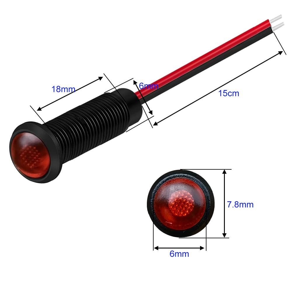 10pcs LED Indicator Light AC/DC 12-24V 6mm Mount Hole Red