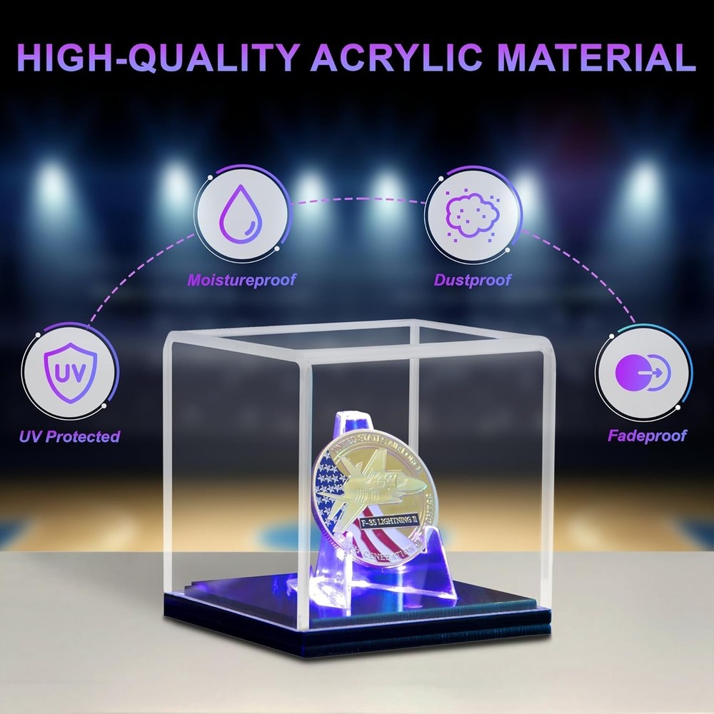 Championship Ring Display Case with Led Light, Uv-Protected Clear Challenge Coin