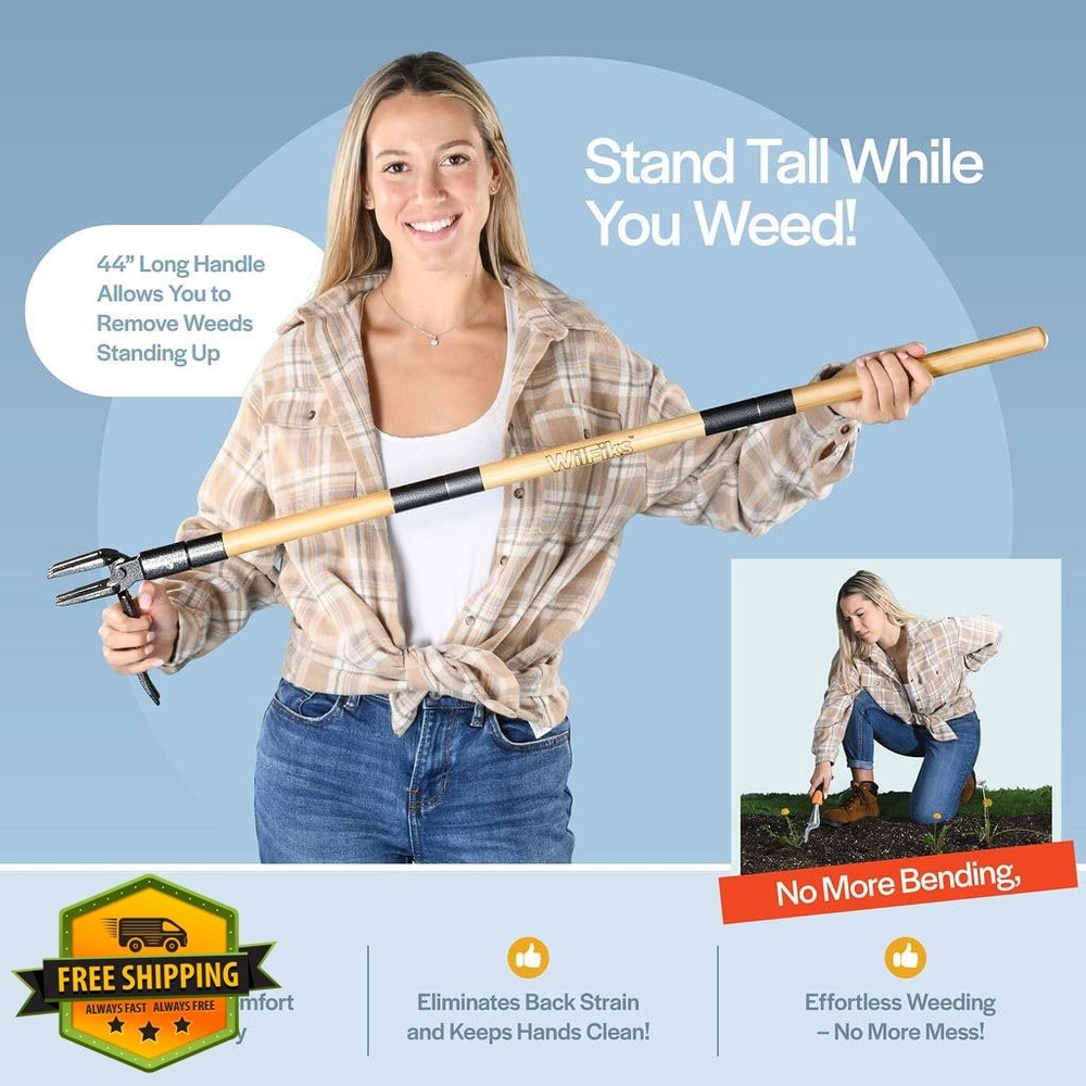 Stand Up Weed Puller Tool Long Handle Foot Platform 4 Claw Steel