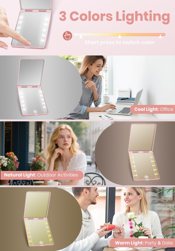 Compact Mirror, Rechargeable 30X Magnifying Mirror with 3 Lighting Modes Dim...