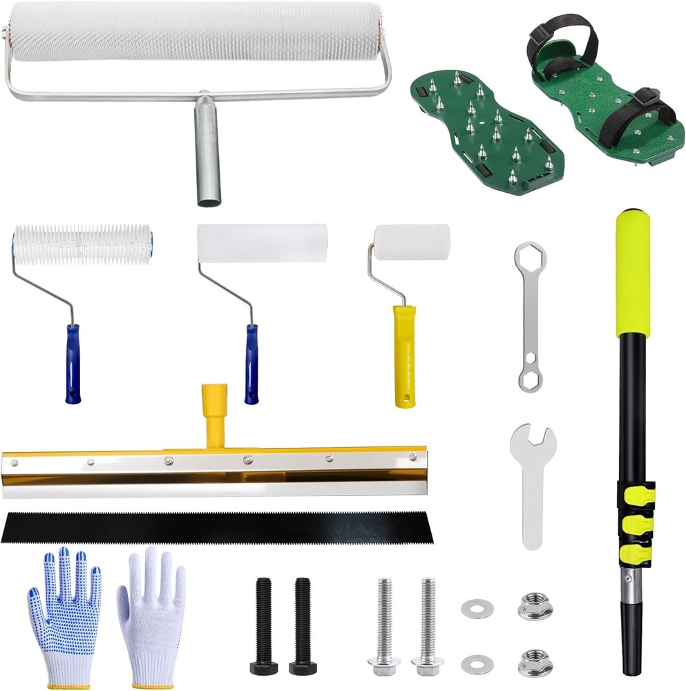Self-Leveling Floor Tool Kit with Spiked Roller, Paint Roller, Epoxy Shoes