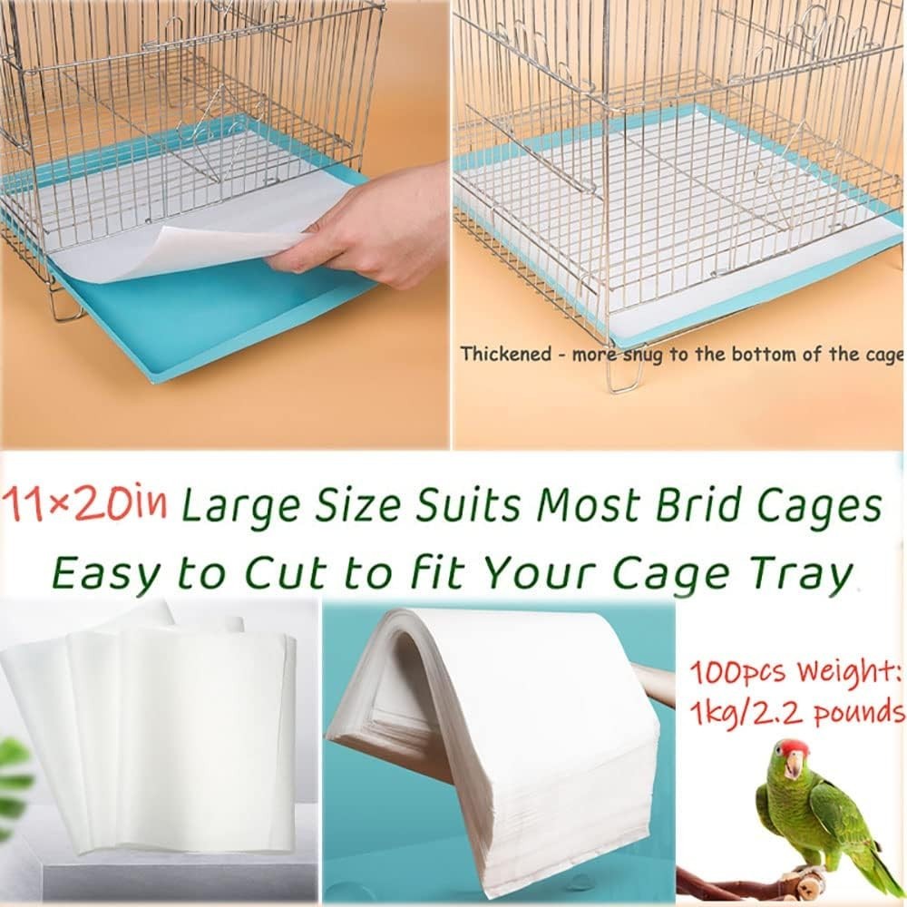 100PCS Bird Cage Liner Papers, Disposable Cage Paper Liners Precut Absorbent Cus