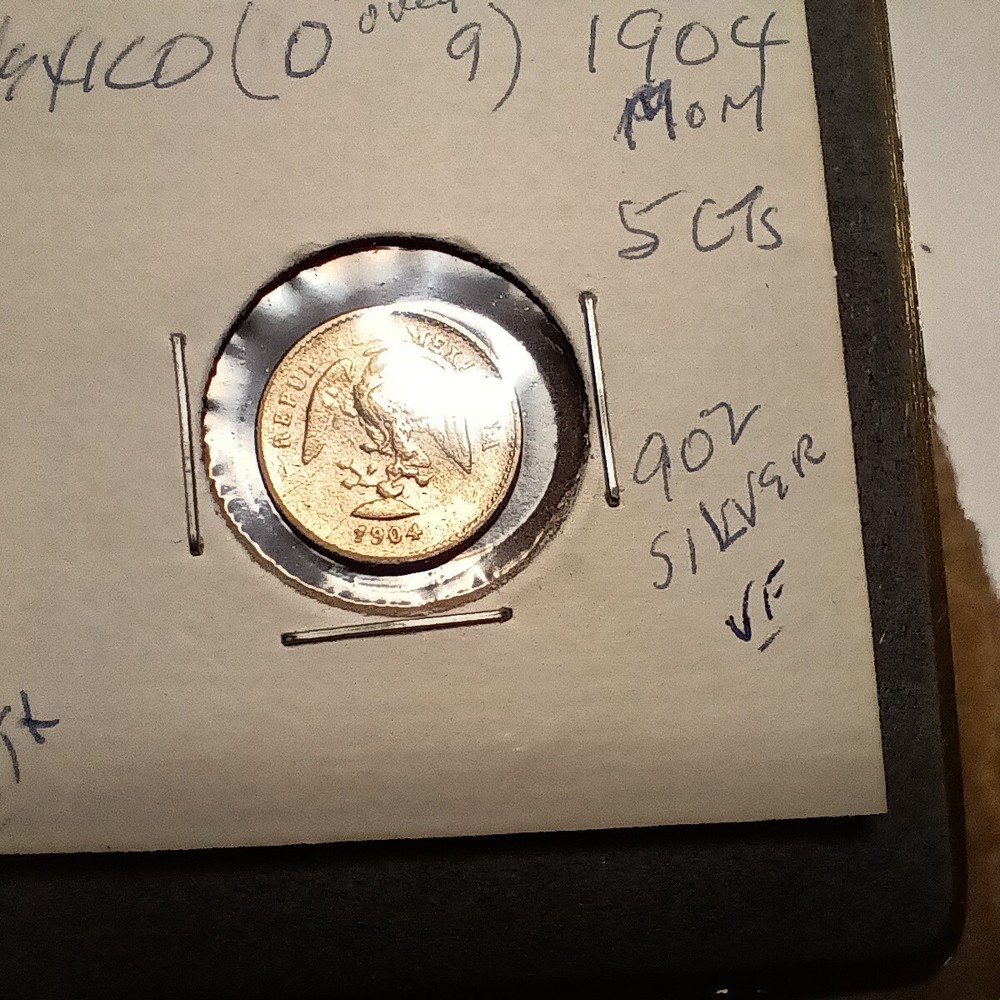 Mexico 1904 Mo M Silver 5 Centavos, 0 over 9