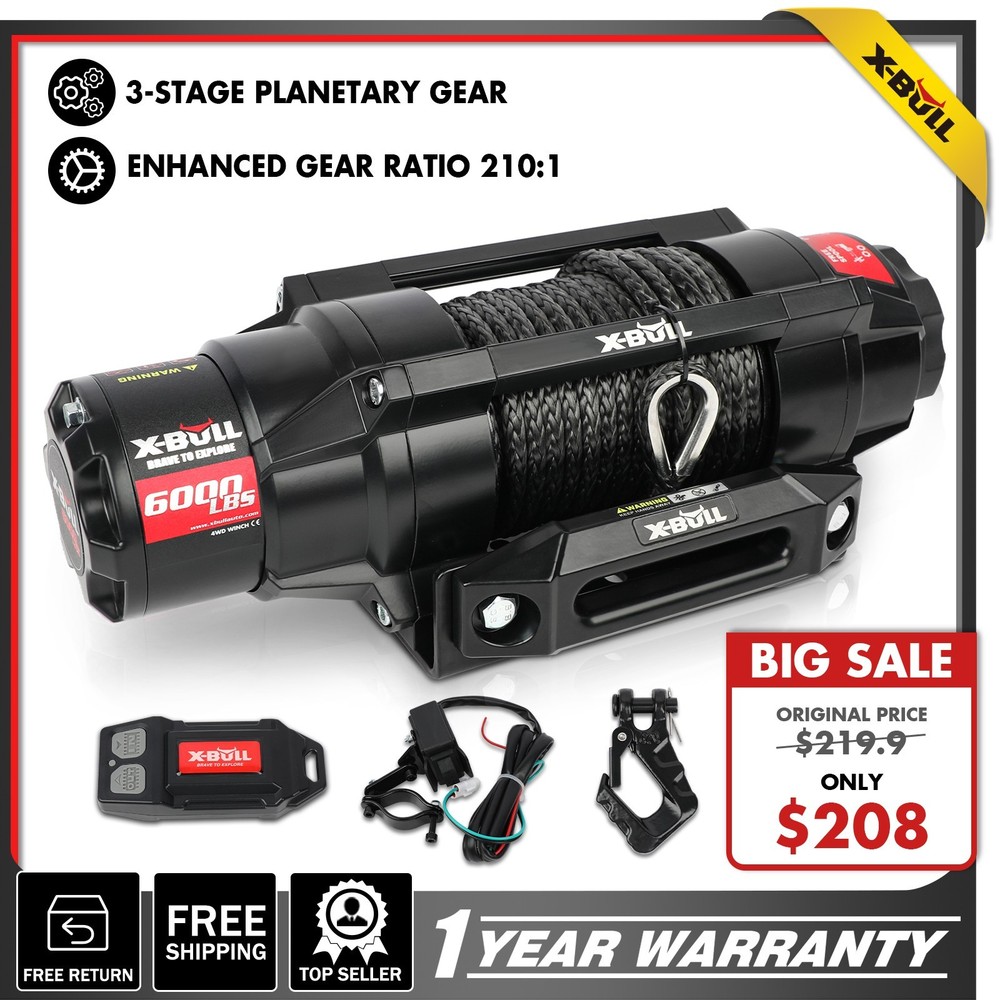 X-BULL ATV Winch Kit 6000lb Remote Control Synthetic Rope ATV UTV 4×4 12V IP68