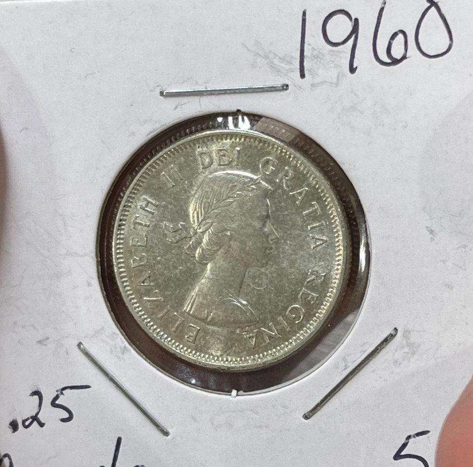 1960 Canada 25 Cents Silver Coin Excellent Condition