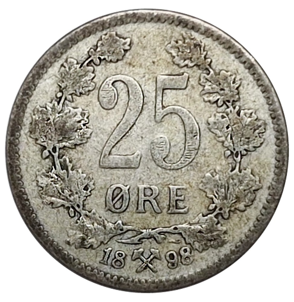 NORWAY (Oscar II) - 25 Hours 1898 RARE SILVER COIN