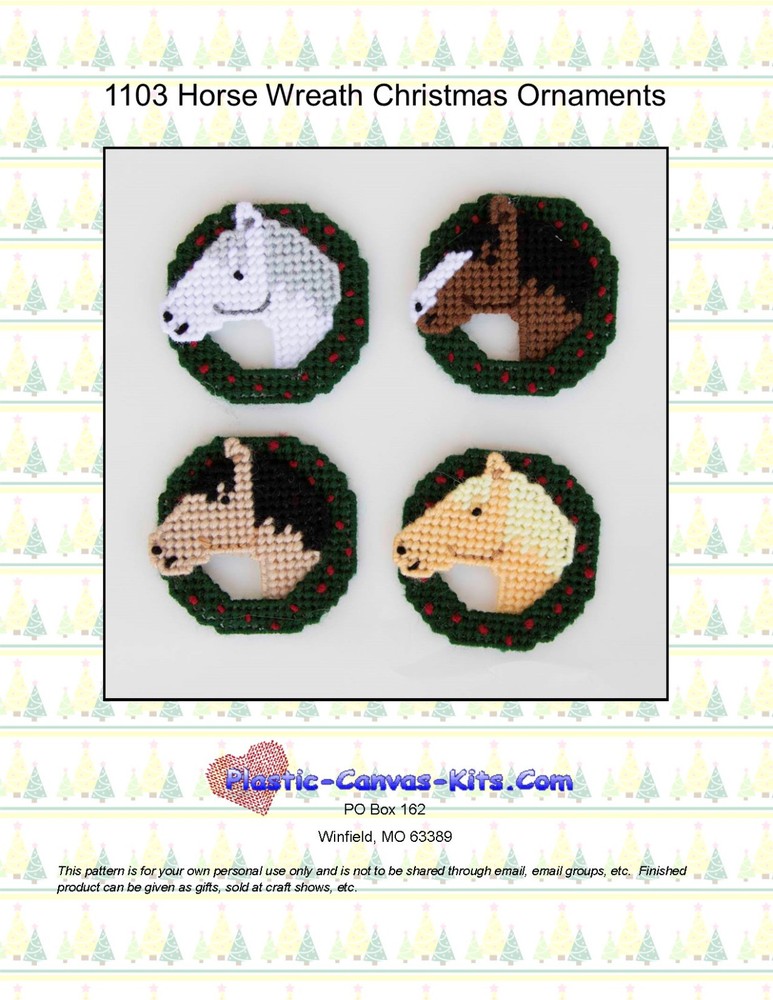 Horse Wreath Christmas Ornaments-Plastic Canvas Pattern or Kit