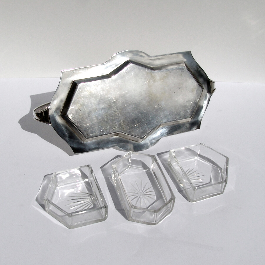Art Deco Handled Tray Glass Inserts Austrian 800 Silver 1930