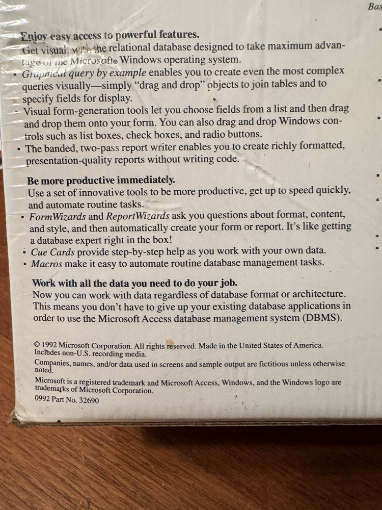 Vintage Microsoft Access v1.0 DBMS Software for Windows NIB Still Sealed