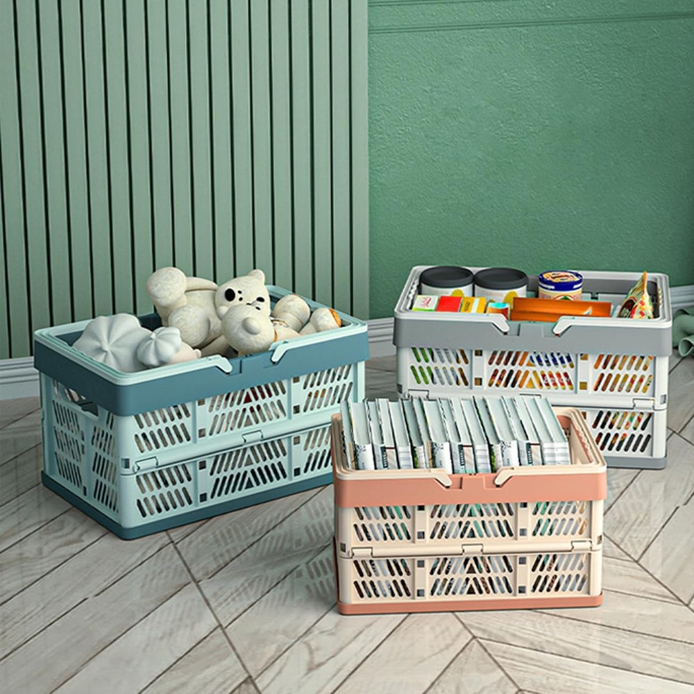 Plastic Storage Crate - 20L Collapsible Crate Stacking Folding Storage Basket...