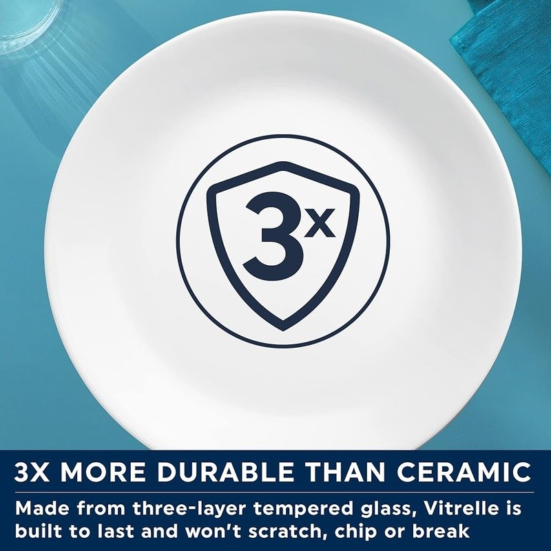 10.25 Inch Vitrelle Glass Dinner Plates Set 4 Durable Lightweight Stackable Safe