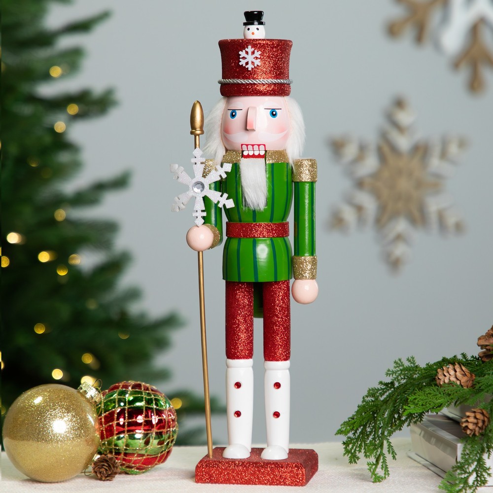 Northlight Glittered Nutcracker with Scepter Christmas Figure - 15" - Red and