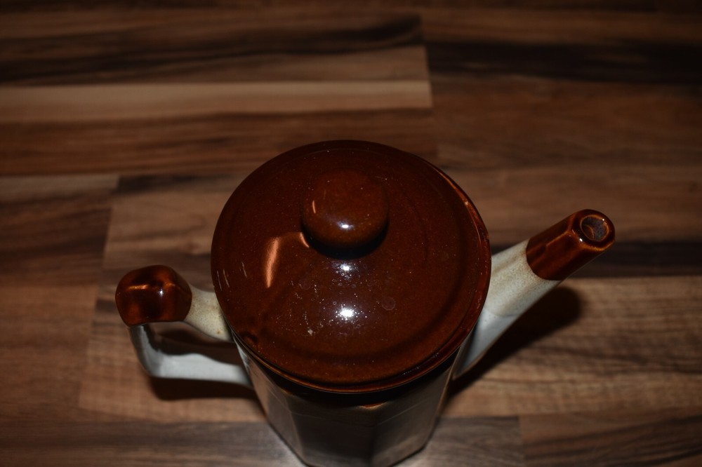 vintage stoneware server coffee / tea pot with lid - 10"