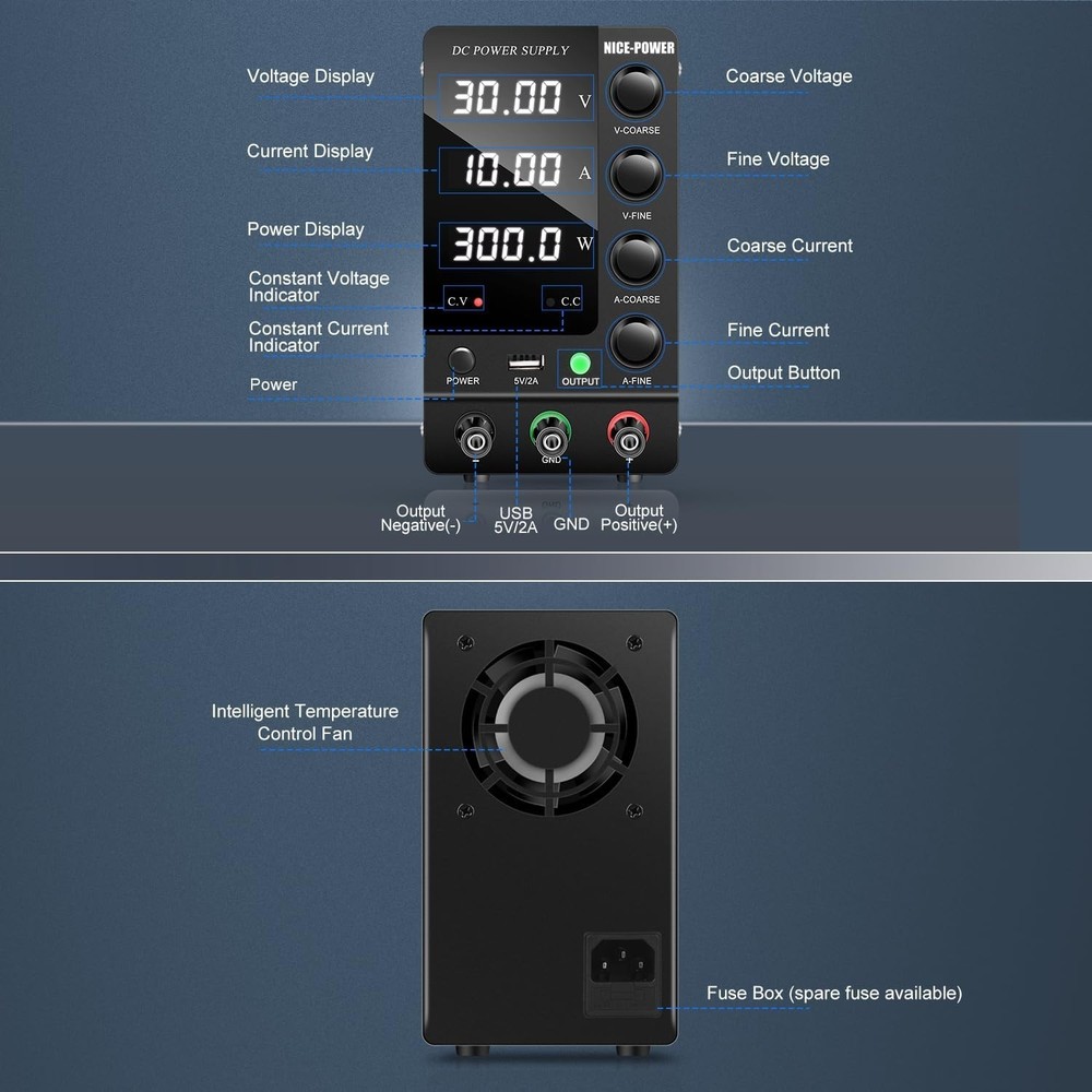 Adjustable DC Power Supply Variable 30V 10A Switching Regulated DC Bench Power