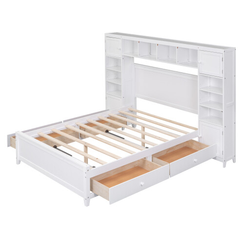 Solid Wood Platform Bed Frames with Storage Drawers All-in-One Cabinet and Shelf