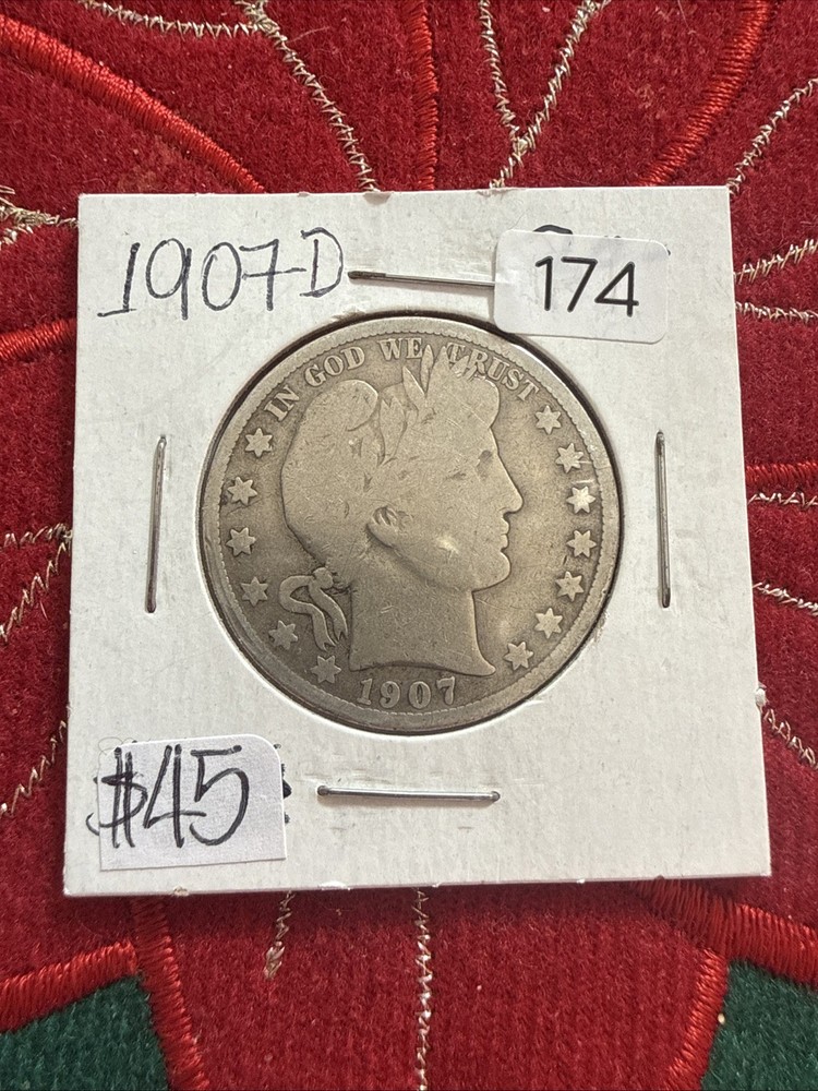 1907-D Barber half dollar coin.