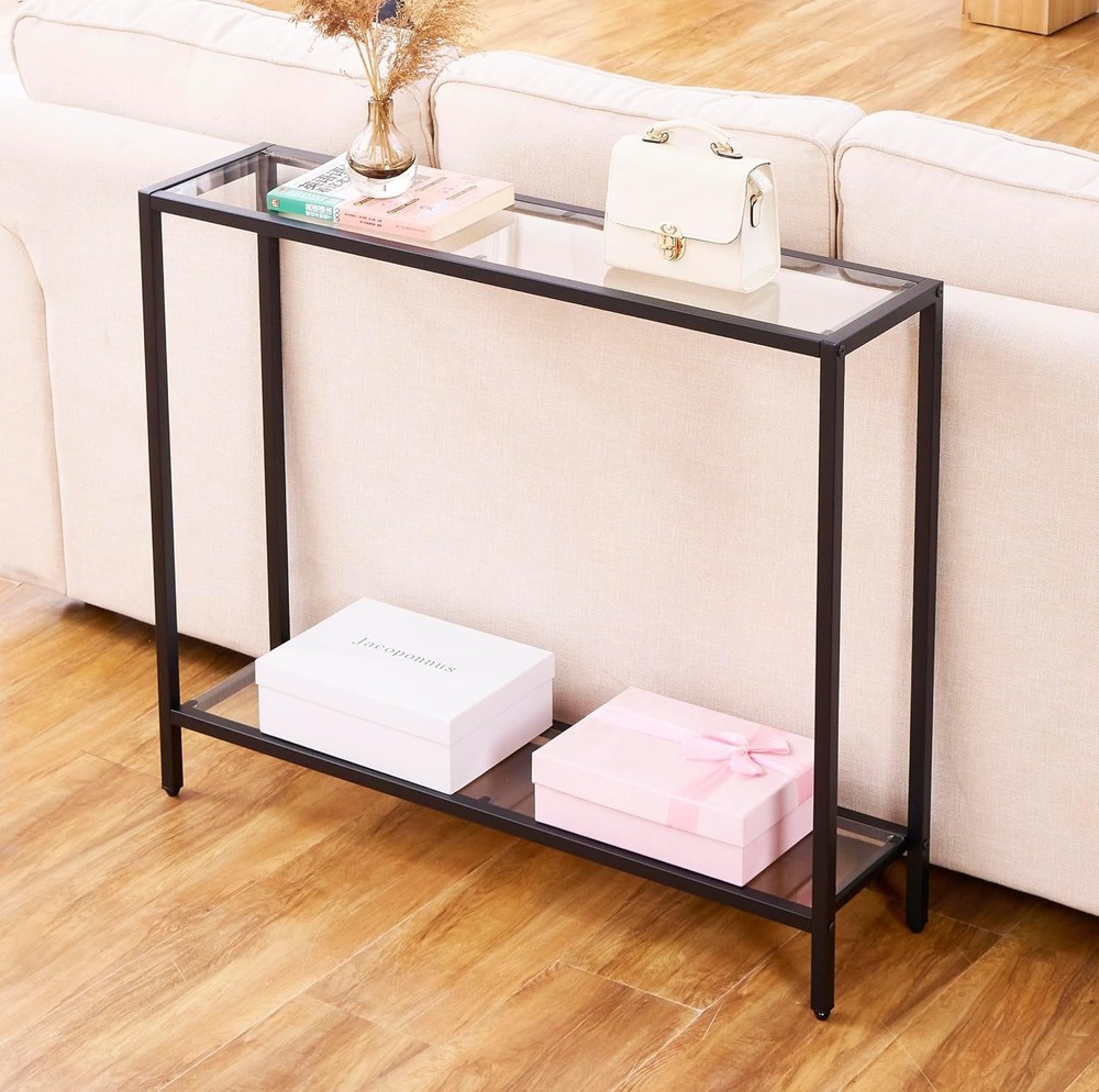 Small Modern Console Table Entryway Tempered Glass W/ Metal Frame Sofa Table
