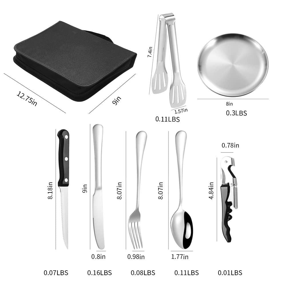Camping Silverware Silver Picnic Plates nd Utensils Set For 4 Portable Tableware