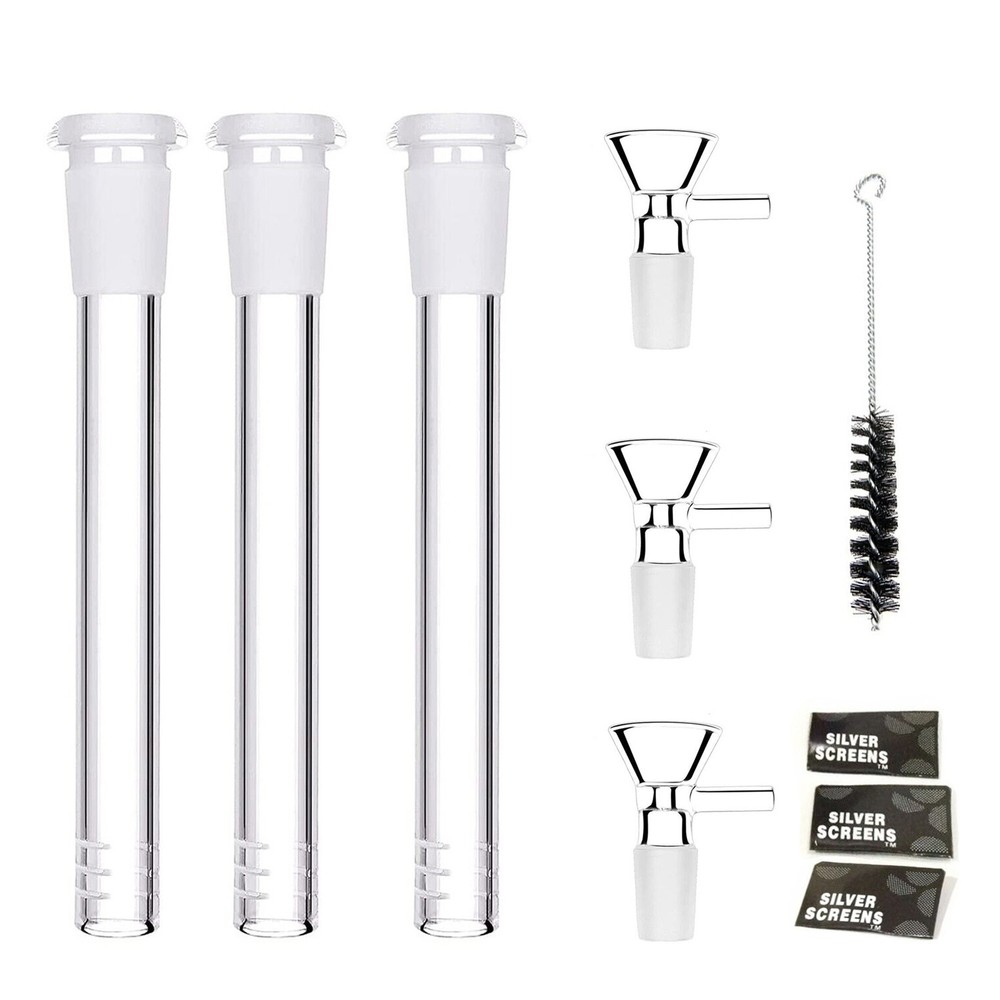 3PC 4.7 ''Glass Hookah Adapter Down Stem +3PC 14mm Bowl