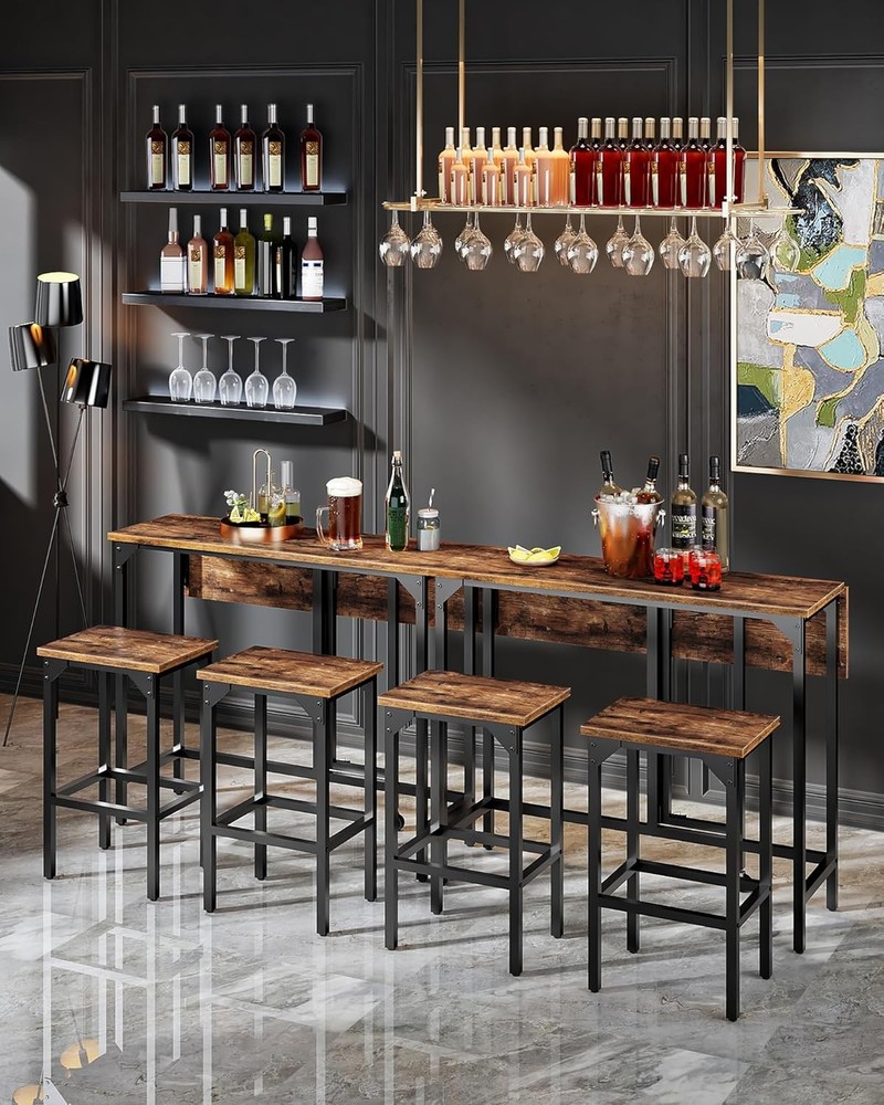 Bar Table & Stool Set 39.4'' Folding Dining Table W/ 2 Stools Industrial Style