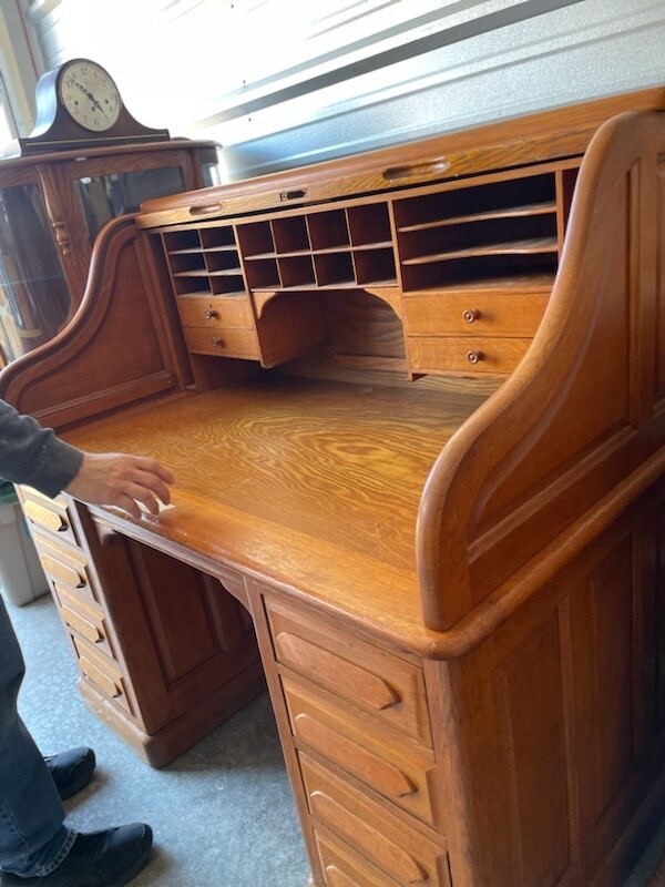 Vintage Solid Oak Roll Top Desk