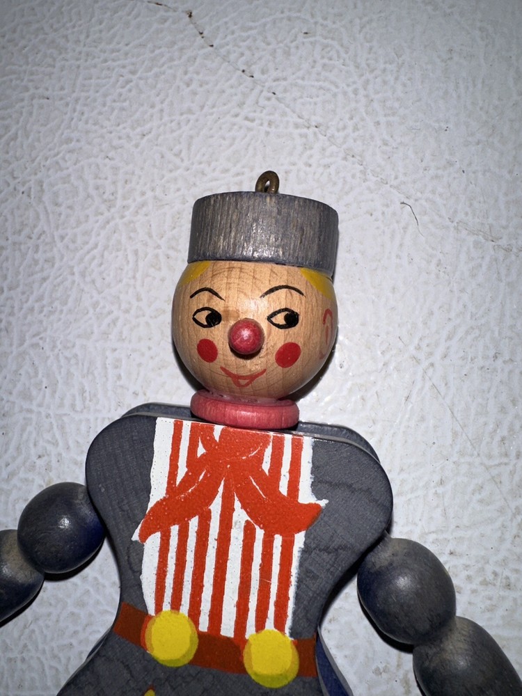 Vintage Austrian Wood Dancing Toy Pull String 8” Folk Art Ornament EUC