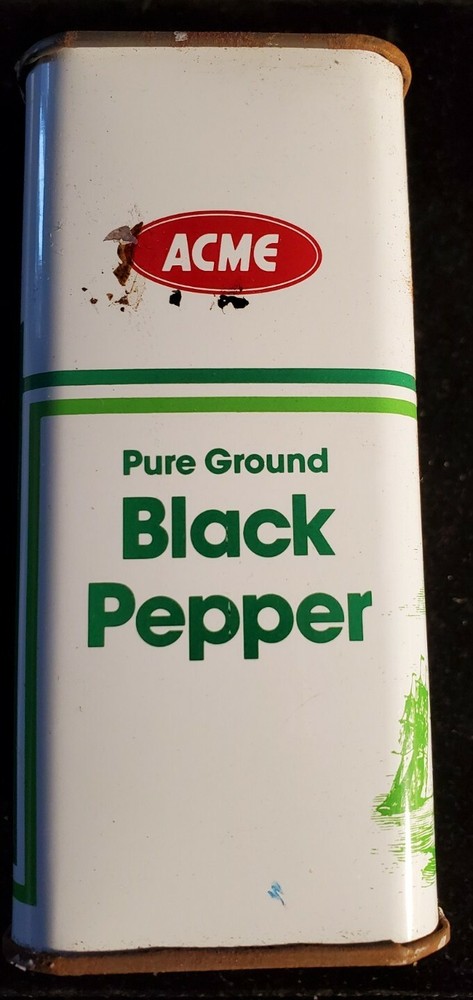 acme black pepper tin, empty. Our number t1665