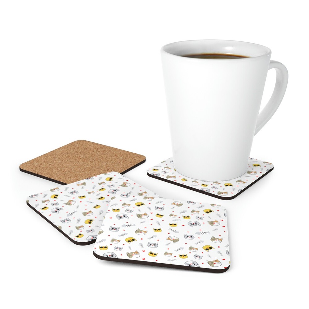 Corkwood Coaster Set- cat_face_pattern