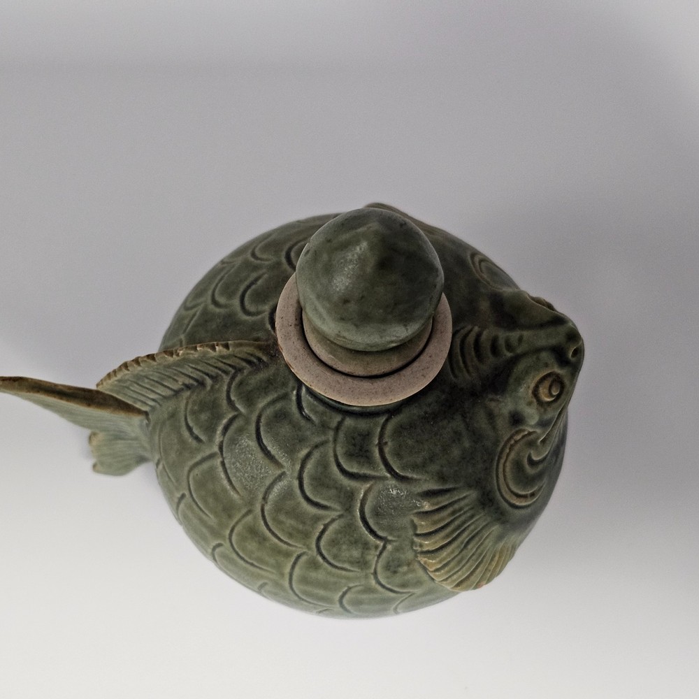 Vintage Celadon Glazed Toad Water Pot 4" H