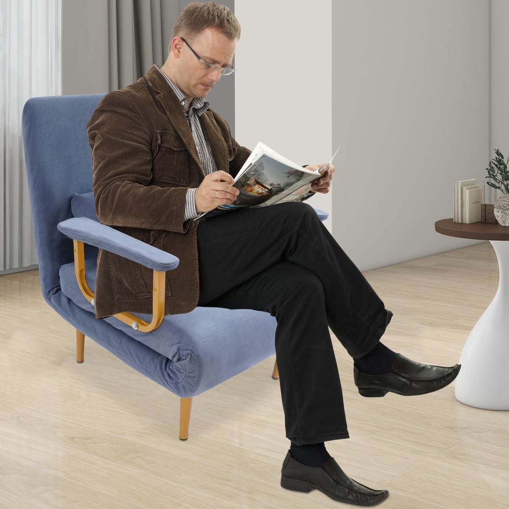 Convertible Sofa Bed Folding Sofa Bed w/ Pillow & 5-Position Adjustable Backrest