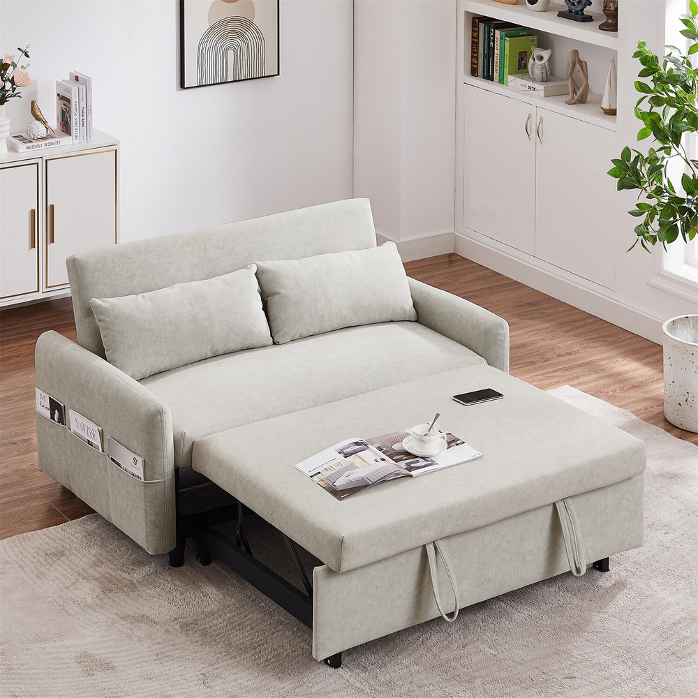 Convertible Sleeper Sofa Bed Loveseat Sofa Couch with Pull Out Bed & USB Port