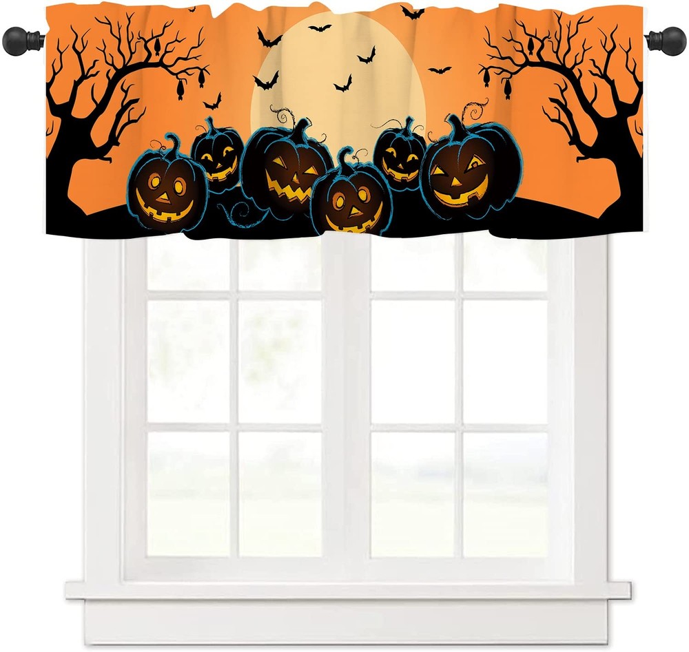 Halloween Fall Kitchen Decor Curtains, Pumpkins/Bats/Dryad Printed Short Tier...