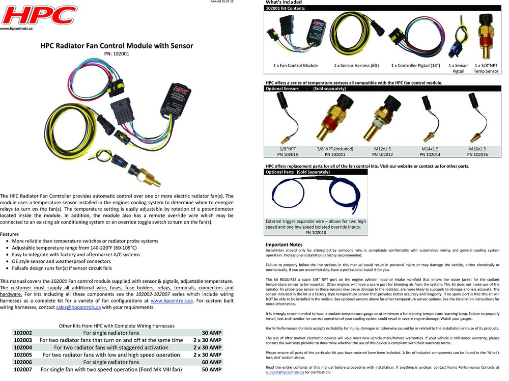 HPC Electronic Radiator Fan Controller - Control Module with Sensor (102001)
