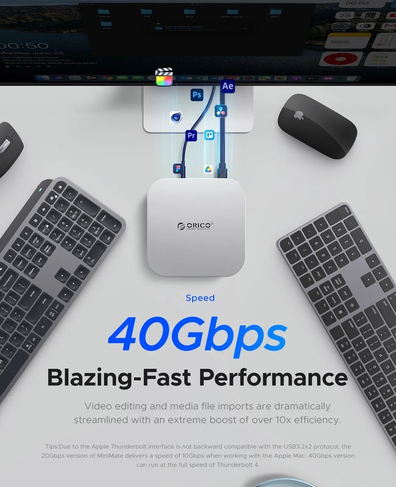 ORICO External SSD Storage Expansion 40Gbps/20Gbps Desktop Dock MacMini 4/8TB